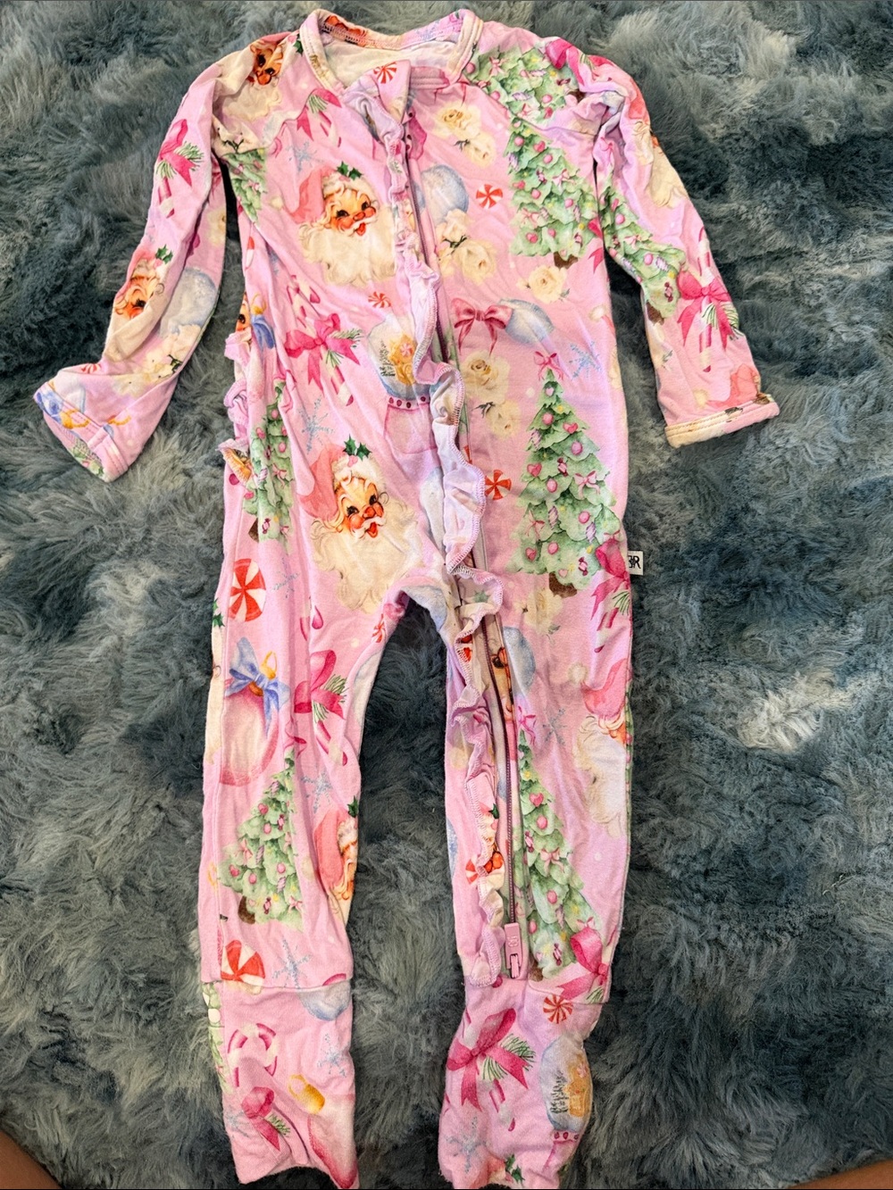 Bums and Roses Pink Santa Holiday-Print Kids One-Piece Footie Pajamas